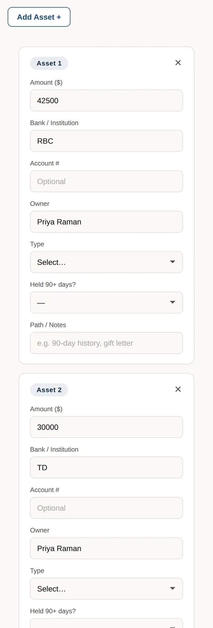 The Asset Tracker on a client's phone.