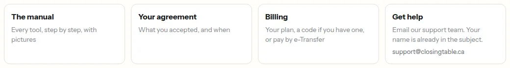 The Account row on the portal: The manual, Your agreement, Billing and Get help.