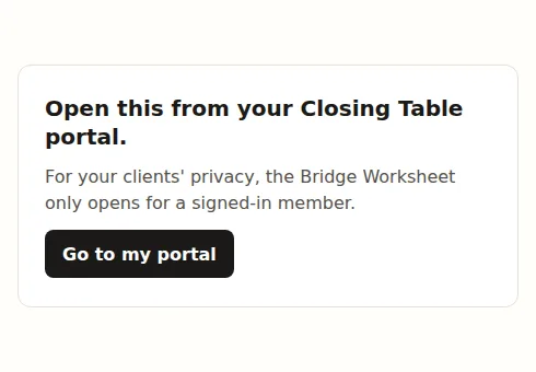 The page a copied link shows: open this from your Closing Table portal.