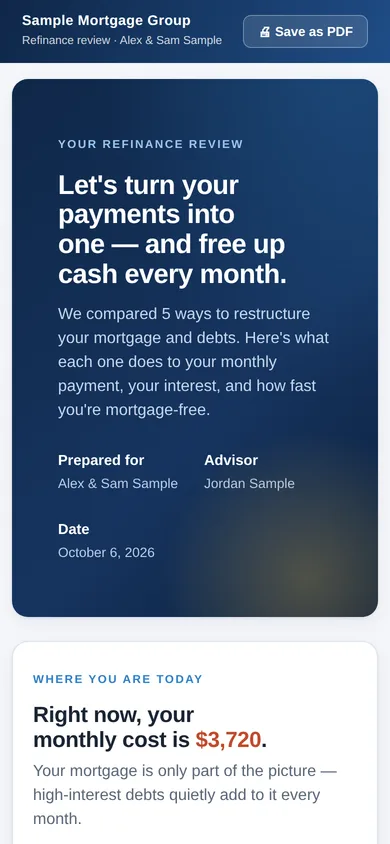 The review a client's link opens, on a phone.